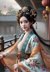 DALL·E 2024-08-28 16.09.19 – A young noblewoman from ancient times, elegantly dressed in luxurious Hanfu attire, exuding beauty, yet she appears energetic and strong-willed. Her p